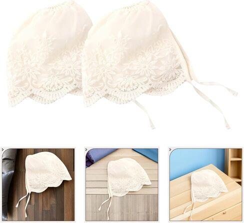 Eyelet Lace Christening Bonnet Silk Hair Bonnet Baby 2pcs Baby Lace Hat for Newborn Summer Hat Beige Thin Section Girl Colonial Hat in Kuwait