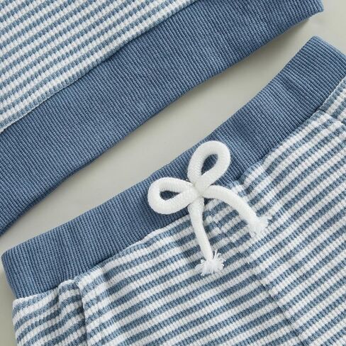 Baby Boy Clothes Fall Mamas Boy Embroidered Long Sleeve Sweatshirt Pants Set Toddler Striped Waffle Knit Outfit (Blue Mamas Boy, 12-18 Months) in Kuwait