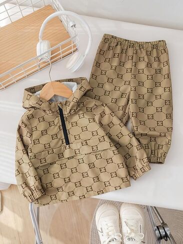 Baby Boys Long Sleeve Half Zipper Hooded Pullover & Pants Set 6M-3T | 2 Piece Spring Fall Outfits, Toddler Clothes Set, Elastic Waist Casual Trousers in Saudi Arabia