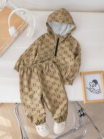 Baby Boys Long Sleeve Half Zipper Hooded Pullover & Pants Set 6M-3T | 2 Piece Spring Fall Outfits, Toddler Clothes Set, Elastic Waist Casual Trousers in Saudi Arabia
