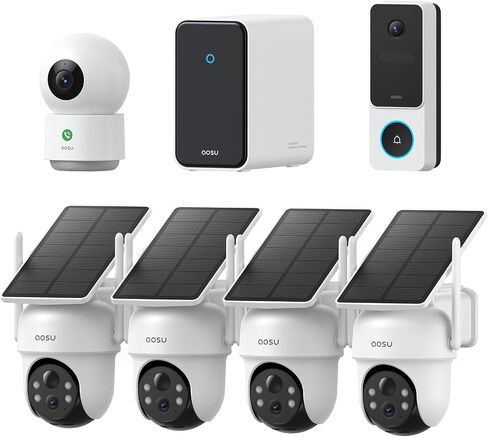 aosu 3K Solar Security Camera Outdoor Wireless Kit System with 2K Video Doorbell & Indoor Camera, 360° Protection, AI Alerts, Cross-Camera Tracking, Color Night Vision Expandable to 16TB Local Storage in Kuwait