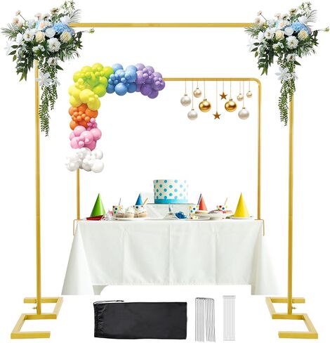 8.2FT x 8FT Backdrop Stand Heavy Duty with Base, Gold Portable Adjustable Pipe and Drape Backdrop Stand Kit, Over The Table Rod Stand with Clamps, Square Metal Arch Party Frame for Birthday Decor in Kuwait