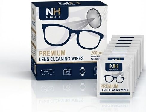 Lens Cleaning Wipes [200 Count] - Pre-Moistened, Individually Wrapped Glasses Cleaner | Streak-Free, Ammonia-Free Wipes for Eyeglasses, Screens, Tablets, and Camera Lenses in Kuwait