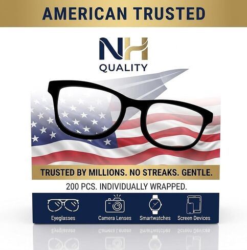 Lens Cleaning Wipes [200 Count] - Pre-Moistened, Individually Wrapped Glasses Cleaner | Streak-Free, Ammonia-Free Wipes for Eyeglasses, Screens, Tablets, and Camera Lenses in Kuwait