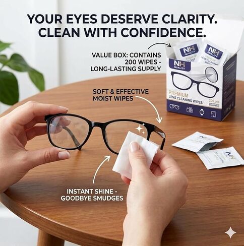 Lens Cleaning Wipes [200 Count] - Pre-Moistened, Individually Wrapped Glasses Cleaner | Streak-Free, Ammonia-Free Wipes for Eyeglasses, Screens, Tablets, and Camera Lenses in Kuwait
