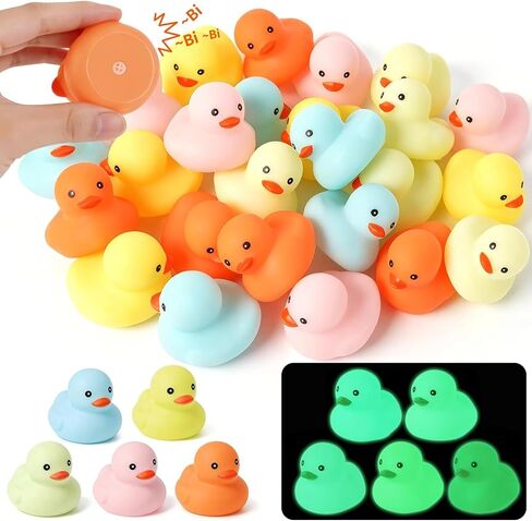 25Pcs Mini Luminous Rubber Duck Bath Toys, Bathtub Floating Squeaky Duck Bulk Baby Preschool Bath Toy for Baby Shower Infants Kids Toddler Birthday Party Decoration Gift (Large) in Kuwait