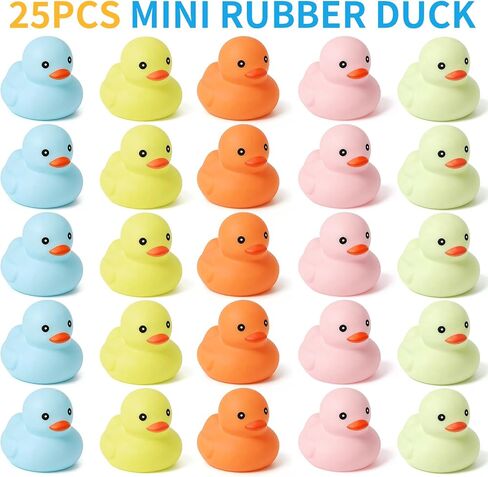 25Pcs Mini Luminous Rubber Duck Bath Toys, Bathtub Floating Squeaky Duck Bulk Baby Preschool Bath Toy for Baby Shower Infants Kids Toddler Birthday Party Decoration Gift (Large) in Kuwait