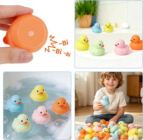 25Pcs Mini Luminous Rubber Duck Bath Toys, Bathtub Floating Squeaky Duck Bulk Baby Preschool Bath Toy for Baby Shower Infants Kids Toddler Birthday Party Decoration Gift (Large) in Kuwait