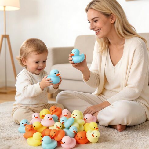 25Pcs Mini Luminous Rubber Duck Bath Toys, Bathtub Floating Squeaky Duck Bulk Baby Preschool Bath Toy for Baby Shower Infants Kids Toddler Birthday Party Decoration Gift (Large) in Kuwait