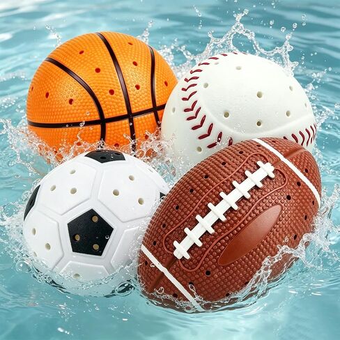 4 PCS Water Splash Ball, Pool Football Basketball Soccer Baseball Toys, Outdoor Swimming Pool Beach Bath Water Toys for Kids Toddler, Backyard Games Summer Birthday Gifts for Boys Girl in Kuwait