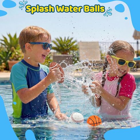 4 PCS Water Splash Ball, Pool Football Basketball Soccer Baseball Toys, Outdoor Swimming Pool Beach Bath Water Toys for Kids Toddler, Backyard Games Summer Birthday Gifts for Boys Girl in Kuwait