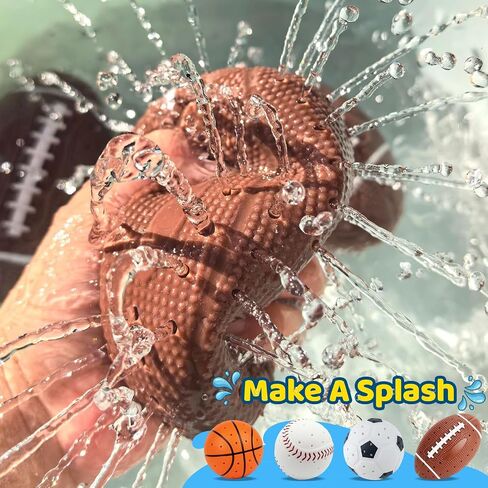 4 PCS Water Splash Ball, Pool Football Basketball Soccer Baseball Toys, Outdoor Swimming Pool Beach Bath Water Toys for Kids Toddler, Backyard Games Summer Birthday Gifts for Boys Girl in Kuwait