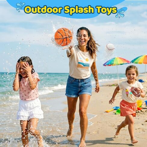 4 PCS Water Splash Ball, Pool Football Basketball Soccer Baseball Toys, Outdoor Swimming Pool Beach Bath Water Toys for Kids Toddler, Backyard Games Summer Birthday Gifts for Boys Girl in Kuwait