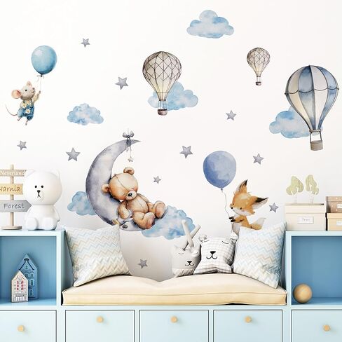 Dreamy Hot Air Balloon and Star Wall Decals, Peel and Stick Lovely Hot Air Balloon Vinyl Wall Stickers for Kids' Room, Boys and Girls Room, Nursery Decor (Hot Air Balloon Wall Decals) in Kuwait