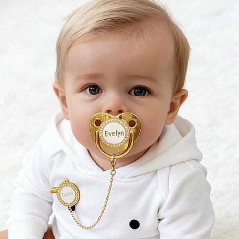Personalized Name Bling Baby Pacifier with Luxury Gift Box Package, Customized Letters BPA Free Pacifier for Newborn M(6-18m) (Golden) in Kuwait