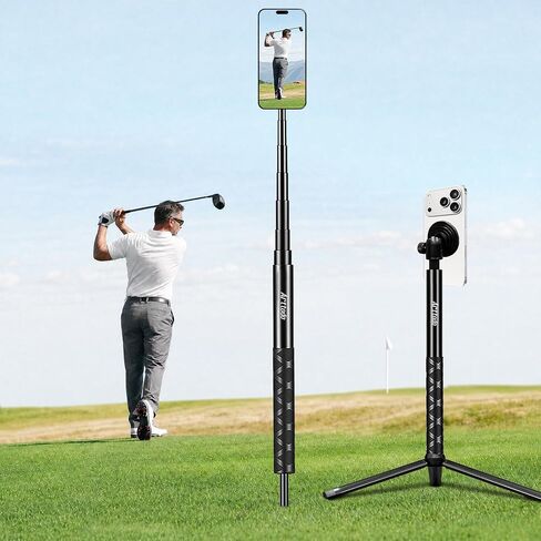 Golf Tripod & Monopod, 59" Selfie Stick for Golf Swing Recording, Magnetic Phone Mount & Spring Clamp, Compatible with Phones & Cameras, Includes Ground Spike & Carry Bag, Golf Accessories in Kuwait