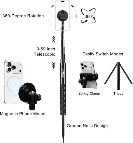 Golf Tripod & Monopod, 59" Selfie Stick for Golf Swing Recording, Magnetic Phone Mount & Spring Clamp, Compatible with Phones & Cameras, Includes Ground Spike & Carry Bag, Golf Accessories in Kuwait