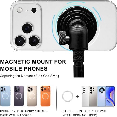 Golf Tripod & Monopod, 59" Selfie Stick for Golf Swing Recording, Magnetic Phone Mount & Spring Clamp, Compatible with Phones & Cameras, Includes Ground Spike & Carry Bag, Golf Accessories in Kuwait