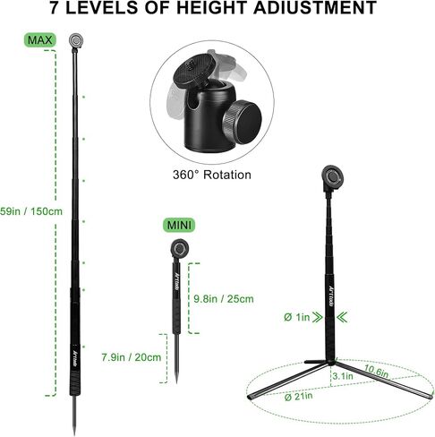 Golf Tripod & Monopod, 59" Selfie Stick for Golf Swing Recording, Magnetic Phone Mount & Spring Clamp, Compatible with Phones & Cameras, Includes Ground Spike & Carry Bag, Golf Accessories in Kuwait