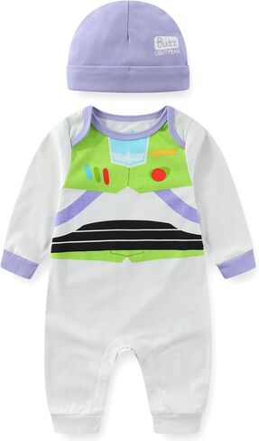 Disney Toy Story Buzz Lightyear Baby Boys Romper Coverall with Hat Cap 2 Piece Set for Newborn and Infant in Kuwait