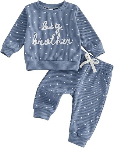 Little Sister Little Brother Newborn Baby Girl Boy Fall Outfits Polka Dot Mitten Cuffs Long Sleeve Jumpsuit Romper in Kuwait