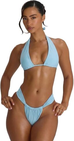 Womens Thick Strap Ruched Cheeky Bikini Bottoms Summer Beachwear Swimwear in Kuwait
