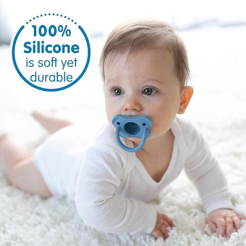 Bundle of Dr. Brown's HappyPaci 100% Silicone Baby Pacifier, Contoured One-Piece Design, Light-Blue, Blue, White, Gray, Black, 0-6m, BPA-Free, 8-Pack in Kuwait