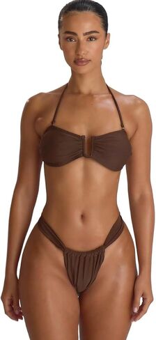 Womens Thick Strap Ruched Cheeky Bikini Bottoms Summer Beachwear Swimwear in Kuwait