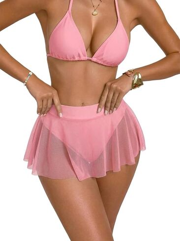 Women's Swimwear Bottom Pleated Skirt with Ruffled Hem Mesh Cover-Up in Kuwait
