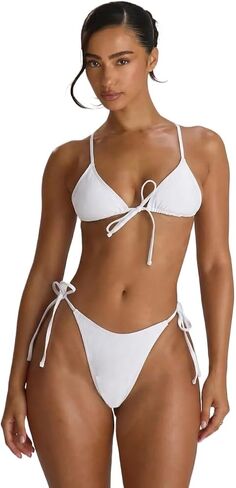 Womens Tie Side Scooped Front Thong Bikini Bottoms Beachwear Swimwear in Kuwait