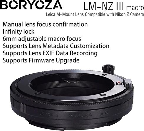 LM-NZ III Chipped Focus Confirm Macro Adapter (Black) Compatible with Leica M-Mount Lens to Nikon Z Camera in Kuwait