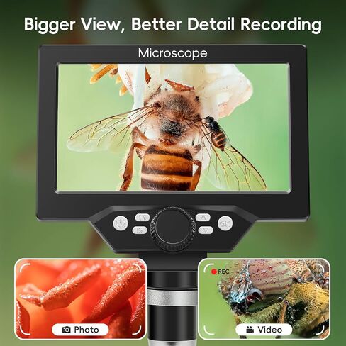 7" LCD Digital Microscope with 12MP 1080P Camera, 8 LED Lights & Metal Stand, Ultra-Precise Focus for Coins, Stamps, Soldering & PC View, 50–1200X Magnification in Kuwait