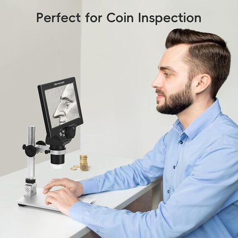7" LCD Digital Microscope with 12MP 1080P Camera, 8 LED Lights & Metal Stand, Ultra-Precise Focus for Coins, Stamps, Soldering & PC View, 50–1200X Magnification in Kuwait