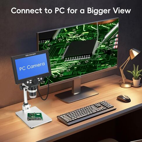 7" LCD Digital Microscope with 12MP 1080P Camera, 8 LED Lights & Metal Stand, Ultra-Precise Focus for Coins, Stamps, Soldering & PC View, 50–1200X Magnification in Kuwait