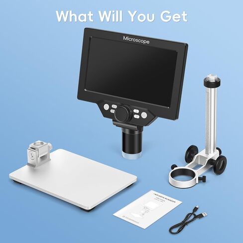 7" LCD Digital Microscope with 12MP 1080P Camera, 8 LED Lights & Metal Stand, Ultra-Precise Focus for Coins, Stamps, Soldering & PC View, 50–1200X Magnification in Kuwait