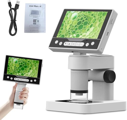 Digital Microscope, 12MP 1080P Handheld Microscope with 8 Adjustable LED Lights, 5" LCD Screen Coin Microscope 1000X, USB Microscope for Windows/MacOS, White in Kuwait