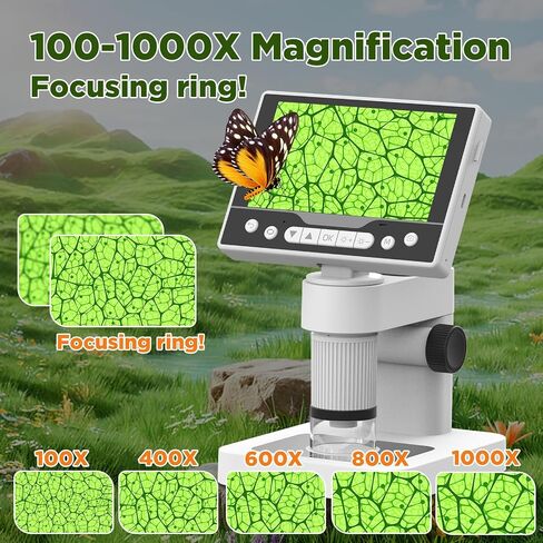 Digital Microscope, 12MP 1080P Handheld Microscope with 8 Adjustable LED Lights, 5" LCD Screen Coin Microscope 1000X, USB Microscope for Windows/MacOS, White in Kuwait