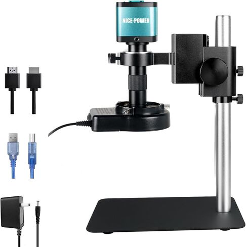 Digital Microscope with Metal Base, 13MP 1080P HDMI VGA Industrial Microscope Magnifier, 130X Zoom C-Mount HD Lens, LED Ring Light, Soldering Electronic Repair Bench Microscopes in Kuwait