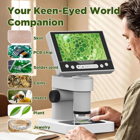 Digital Microscope, 12MP 1080P Handheld Microscope with 8 Adjustable LED Lights, 5" LCD Screen Coin Microscope 1000X, USB Microscope for Windows/MacOS, White in Kuwait