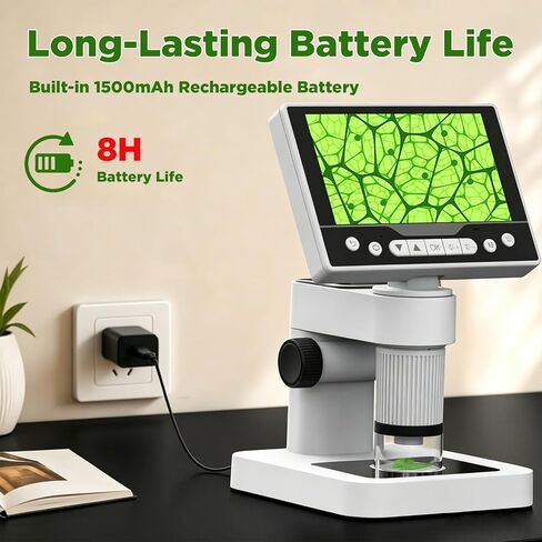 Digital Microscope, 12MP 1080P Handheld Microscope with 8 Adjustable LED Lights, 5" LCD Screen Coin Microscope 1000X, USB Microscope for Windows/MacOS, White in Kuwait