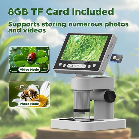Digital Microscope, 12MP 1080P Handheld Microscope with 8 Adjustable LED Lights, 5" LCD Screen Coin Microscope 1000X, USB Microscope for Windows/MacOS, White in Kuwait