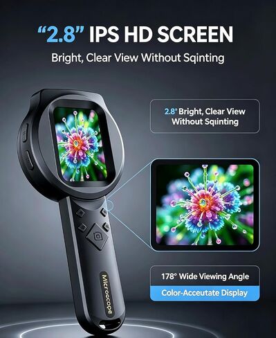 1000X Digital Microscope, 2.8" IPS Handheld Magnifier with 3 Lights | For Coins Jewelry Electronics Repair, Kids Science Educational Tool, 16MP Camera, Rechargeable Type-C, PC Compatible in Kuwait