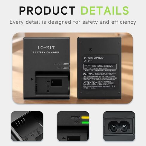 LC-E17 LC-E17E LC-E17C Charger Replacement for Canon EOS RP, EOS R10, EOS Rebel T7i, EOS Rebel T6i, Camera Battery Charger for LP-E17, Fits EOS Rebel T6s, EOS Rebel SL3, EOS Rebel SL2, EOS 77D in Kuwait