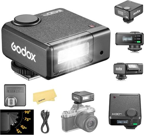 GODOX iM30Pro iM30 Pro iFlash Camera Flash for Canon Sony Nikon Fuji Panasonic Olympus Pentax and Other DSLR Camera,Tilt Head,Smart AUTO Mode,Magnetic,GN15,1.5s Recycle Time in Kuwait
