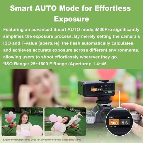 GODOX iM30Pro iM30 Pro iFlash Camera Flash for Canon Sony Nikon Fuji Panasonic Olympus Pentax and Other DSLR Camera,Tilt Head,Smart AUTO Mode,Magnetic,GN15,1.5s Recycle Time in Kuwait