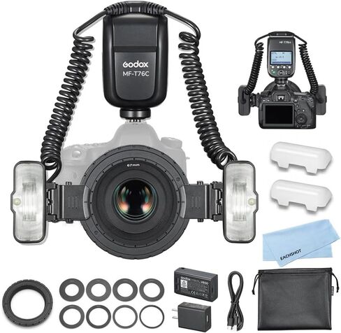 Godox MF-T76 C for Canon Macro Twin Lite Flash, TTL HSS 2.4G Wireless | 1/8000s High-Speed Sync with Modeling Lights, 1.2s Recycle Time, 550 Full Power Flashes for Macro Photography in Kuwait