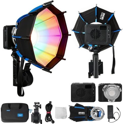 Amaran ray 120c RGBWW COB LED Video Light, 120W, Bowens Mount, App Control | Octa Dome 30 Softbox, USB-C PD, App/NFC Control, CCT 1800-20000K, OmniColor Engine, 6850 Lux, for YouTube, Vlog, Streaming in Kuwait