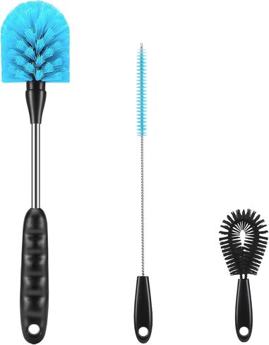 12.2 inch Bottle Brush Set of Three，Washable Coffee Cups, Water Bottles, Baby Bottles, Straws, to-go Cups, Long-Handled 3-in-1 Stainless Steel Bottle Brushes. (Black) in Kuwait