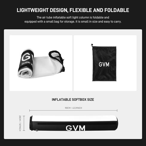 GVM 43.3" Inflatable Softbox, Foldable Air Tube Soft Box with Air Pump, Compatibility for GVM SD300C/500B/650B and Other Bowens Mount Light, Air Softbox for Studio Portraits, Video Recording in Kuwait