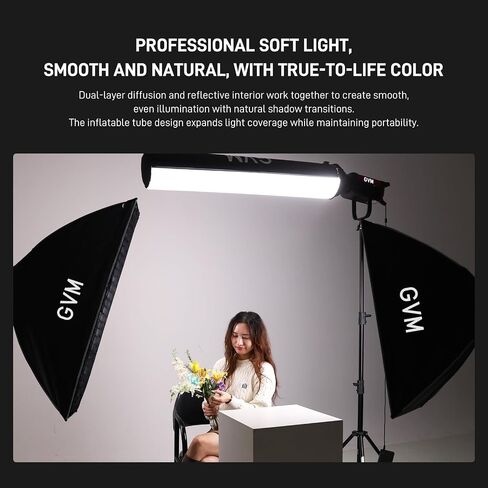 GVM 43.3" Inflatable Softbox, Foldable Air Tube Soft Box with Air Pump, Compatibility for GVM SD300C/500B/650B and Other Bowens Mount Light, Air Softbox for Studio Portraits, Video Recording in Kuwait